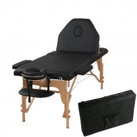 Pat masaj portabil, cadru lemn, Certusa, negru, 3 zone, saltea 8 cm, suport de brate